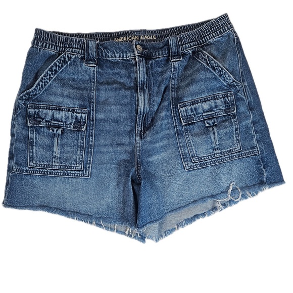 American Eagle Outfitters Pants - American Eagle Shorts Womens 18 Blue Denim High Rise Boyfriend Frayed Pockets